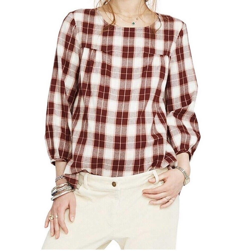 Hatch Maternity Women’s THE DELFINA TOP Plaid Bordeaux Cotton